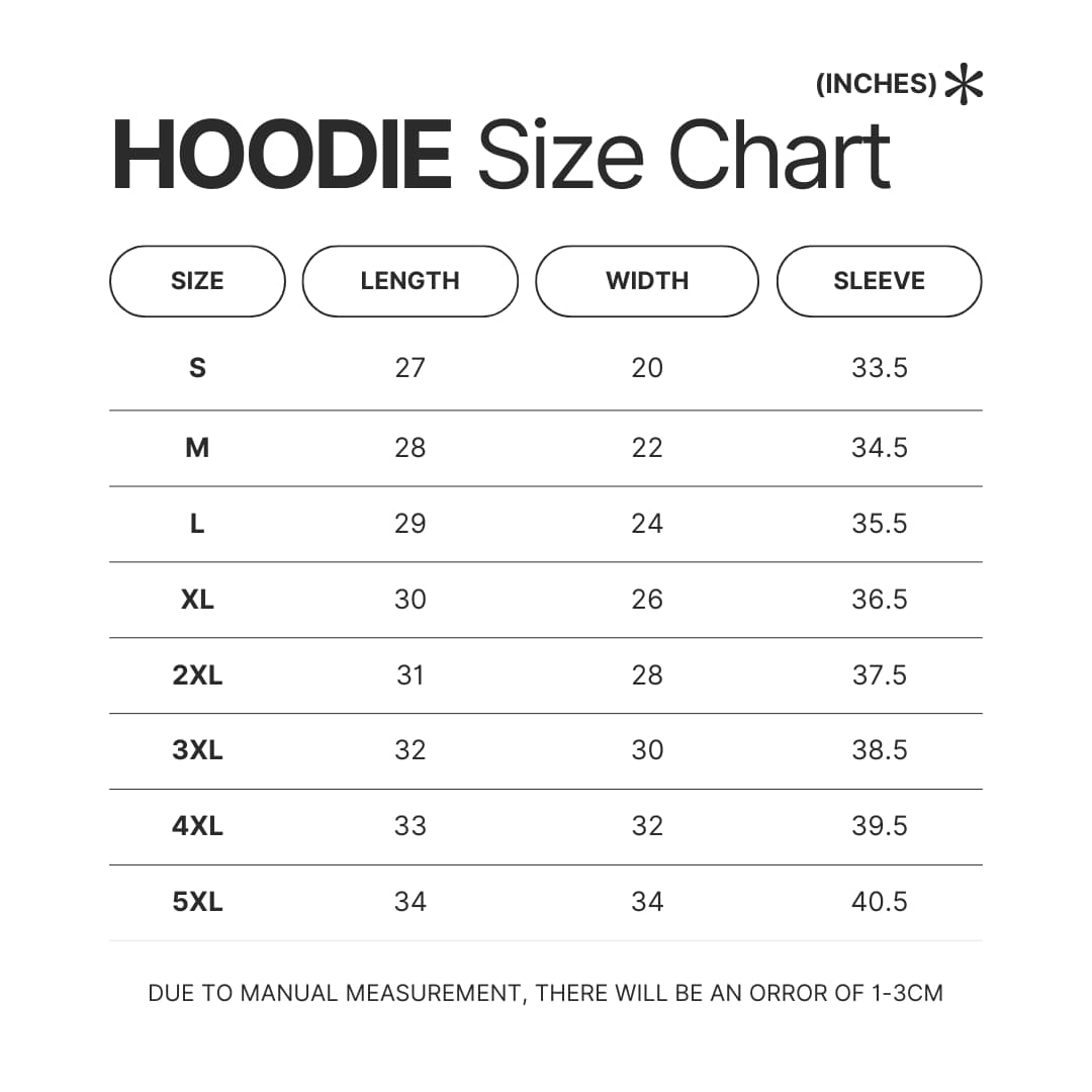 Hoodie Size Chart - Dorohedoro Shop