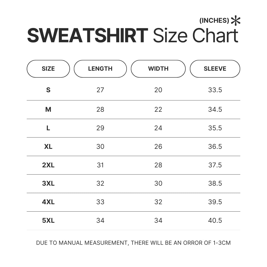 Sweatshirt Size Chart - Dorohedoro Shop