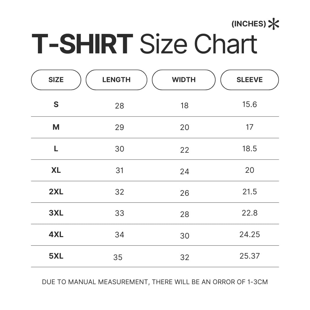 T shirt Size Chart - Dorohedoro Shop